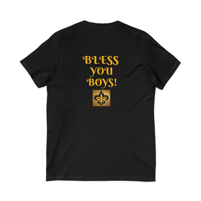 A1) SAINTS FANATIC V-NECK TEE  BLESS YOU BOYS' on back - Unisex