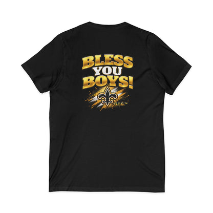 SAINTS NEED A BLESSING V-NECK TEE Unisex (DOUBLE SIDED)