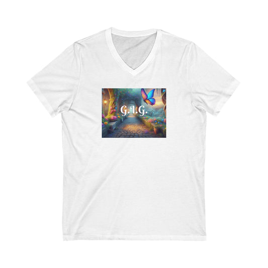 V-NECK  COLORFUL BUTTERFLY TEE - Ladies