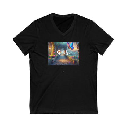 V-NECK  COLORFUL BUTTERFLY TEE - Ladies