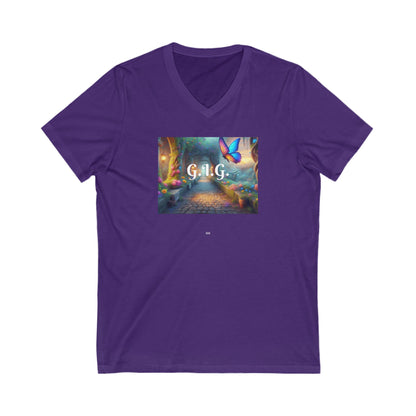 V-NECK  COLORFUL BUTTERFLY TEE - Ladies
